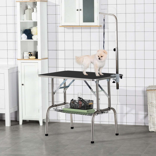 Pawhut Table De Toilettage Pour Chien Avec Bras De Toilettage Réglable, Table De Toilettage Pour Chiens Avec Rangement She|Pawhut Table De Toilettage Pour Chien En Acier Inoxydable De 36 Pouces De Qualité Garantie Avec Bras
