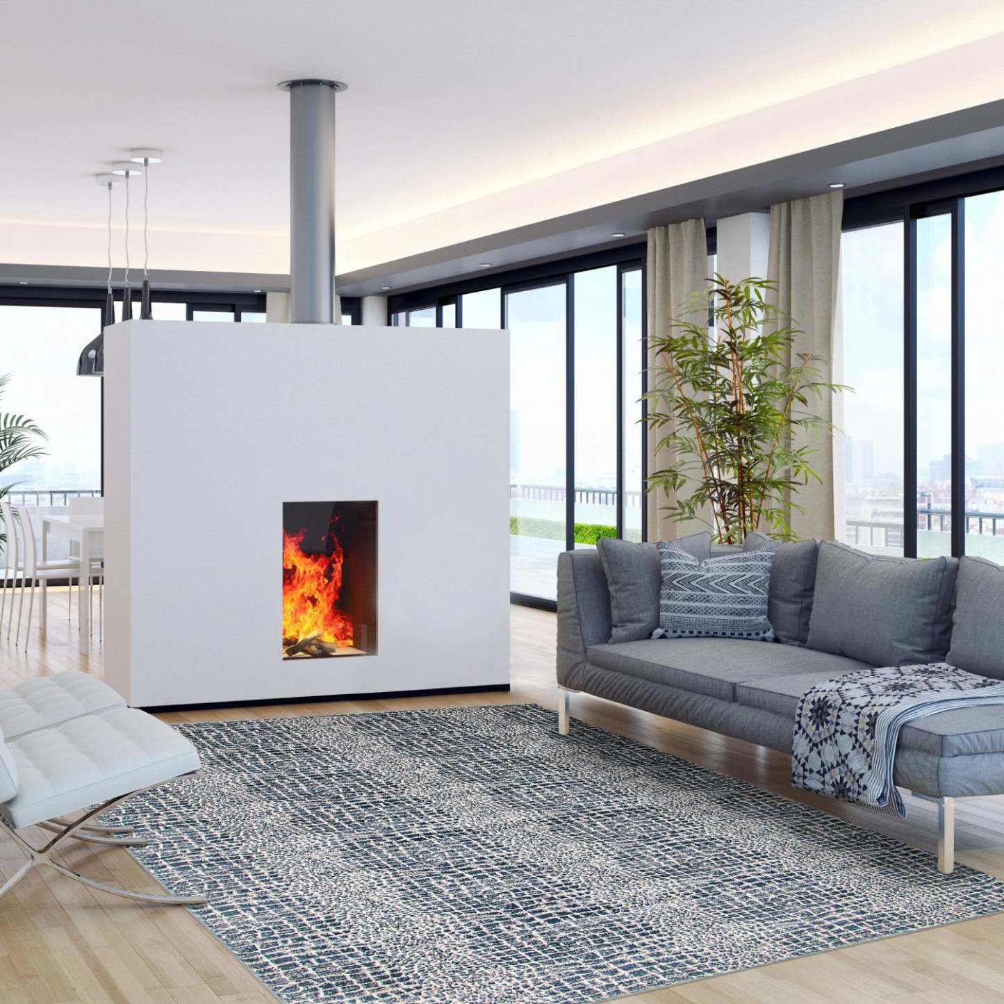 Tapis Kecia Bleu/crème 6'7 X 9'6 Tapis|Carpette Kecia bleue/crème 6 pi 7 po x 9 pi 6 po|D86F726F