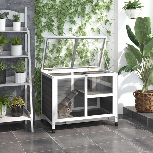 Pawhut Clapier De Lapin Avec Roues, Cage Pour Lapin Maison De Cochon D'inde Habitat Pour Petits Animaux Avec Acc|Pawhut Clapier De Lapin En Bois Massif Cage De Lapin Maison De Cochon D'inde A L'intérieur Résistant