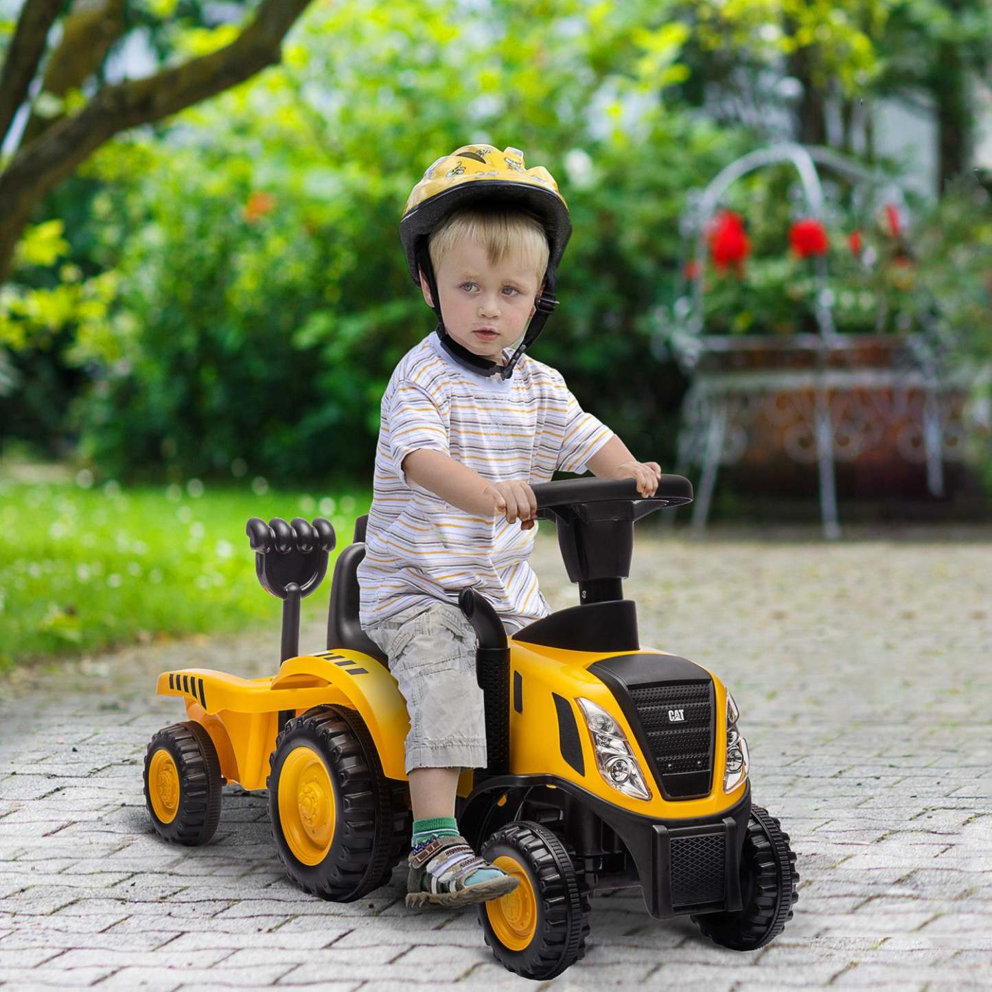 Qaba Tracteur Autoporte, Excavatrice Sous Licence Caterpillar Pour Enfants Avec Pelle, Remorque