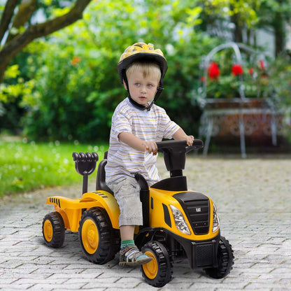 Qaba Tracteur Autoporte, Excavatrice Sous Licence Caterpillar Pour Enfants Avec Pelle, Remorque