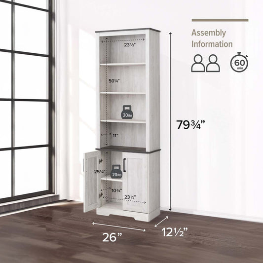 Bibliothèque Rustic Ridge Prepac - Washed White|Bibliothèque Rustic Ridge de Prepac - blanc délavé