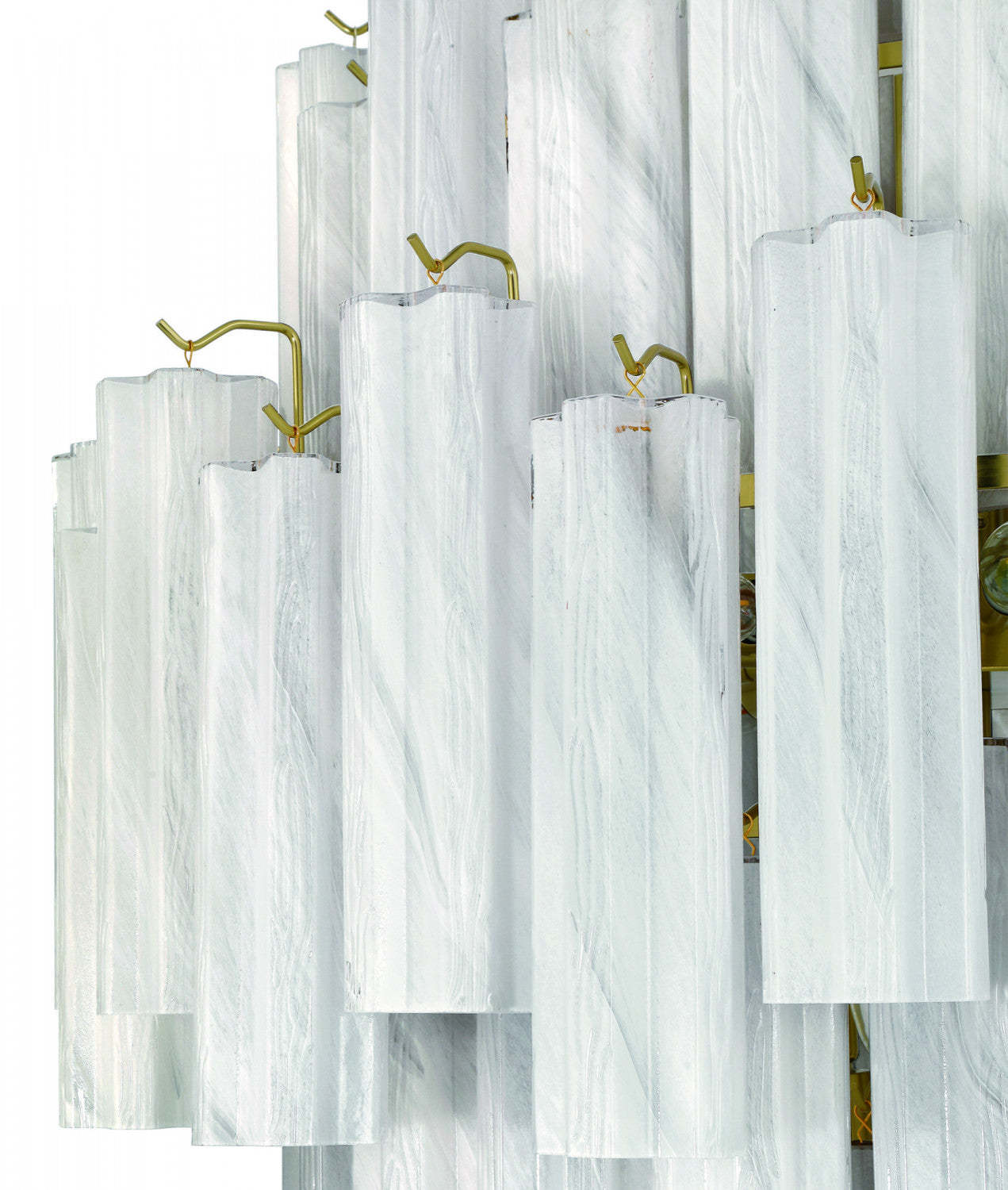 Lustre De Vestibule A 29 lampes Sophia, Laiton Et Verre Blanc Vaporeux De Style Tronchi