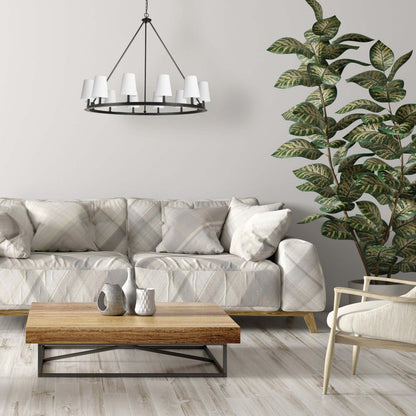 Lustre Colby de Dainolite avec abat-jour blancs, fini noir mat et 12 ampoules