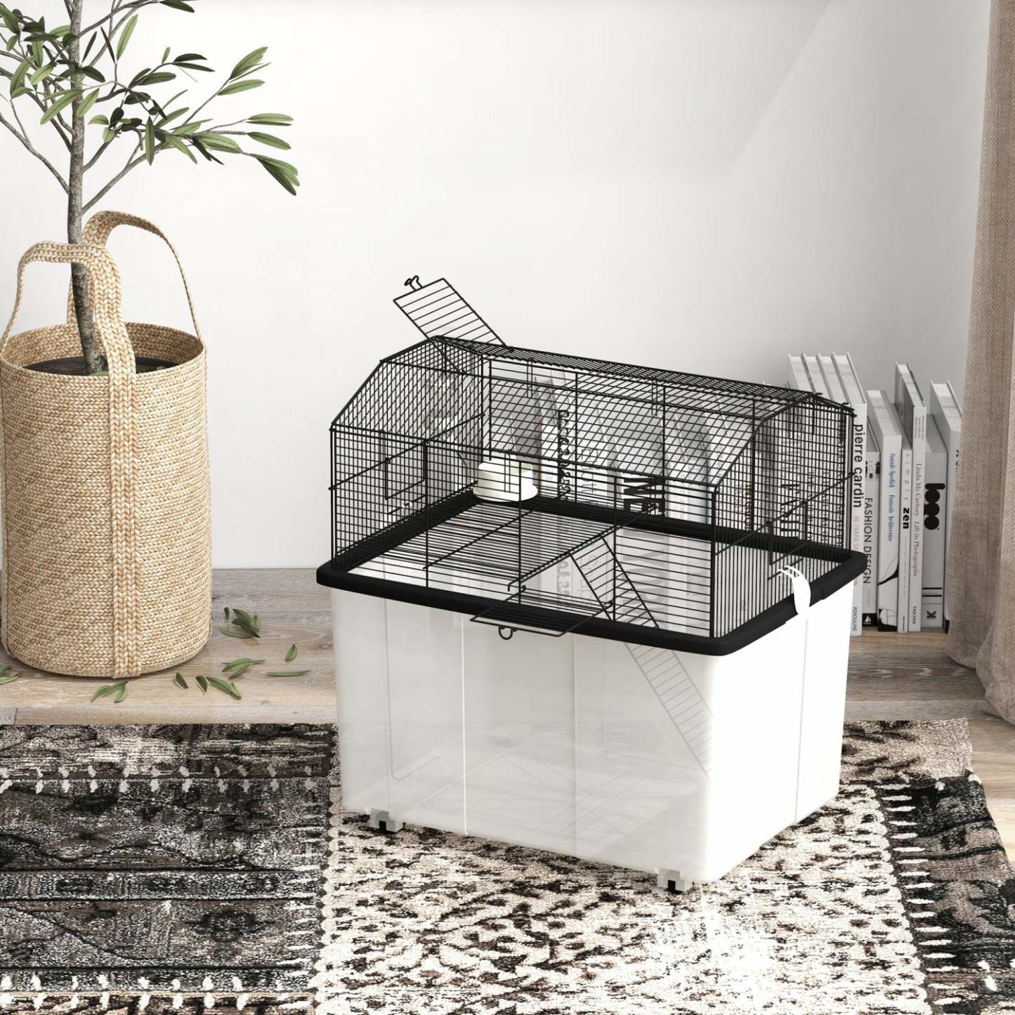 Pawhut Cage Pour Hamster Avec Accessoires, Cage A Rat, Gerbille, Habitat Pour Hamster Nain Avec Fond
