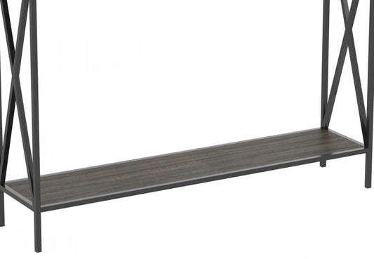 Console de 40 po avec 1 tablette - bois gris foncé et base en métal noir