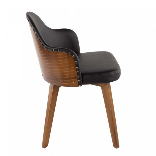 LumiSource Ahoy Faux Leather Mid-Century Dining Chair - Walnut/Black|Chaise de salle à manger de style du milieu du 20e siècle Ahoy en similicuir - noyer et noir