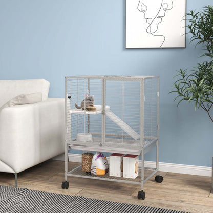 Pawhut Cage Pour Petits Animaux Avec Roulettes, Parc Pour Rats, Chatons, Furets, Chinchillas Avec Fond
