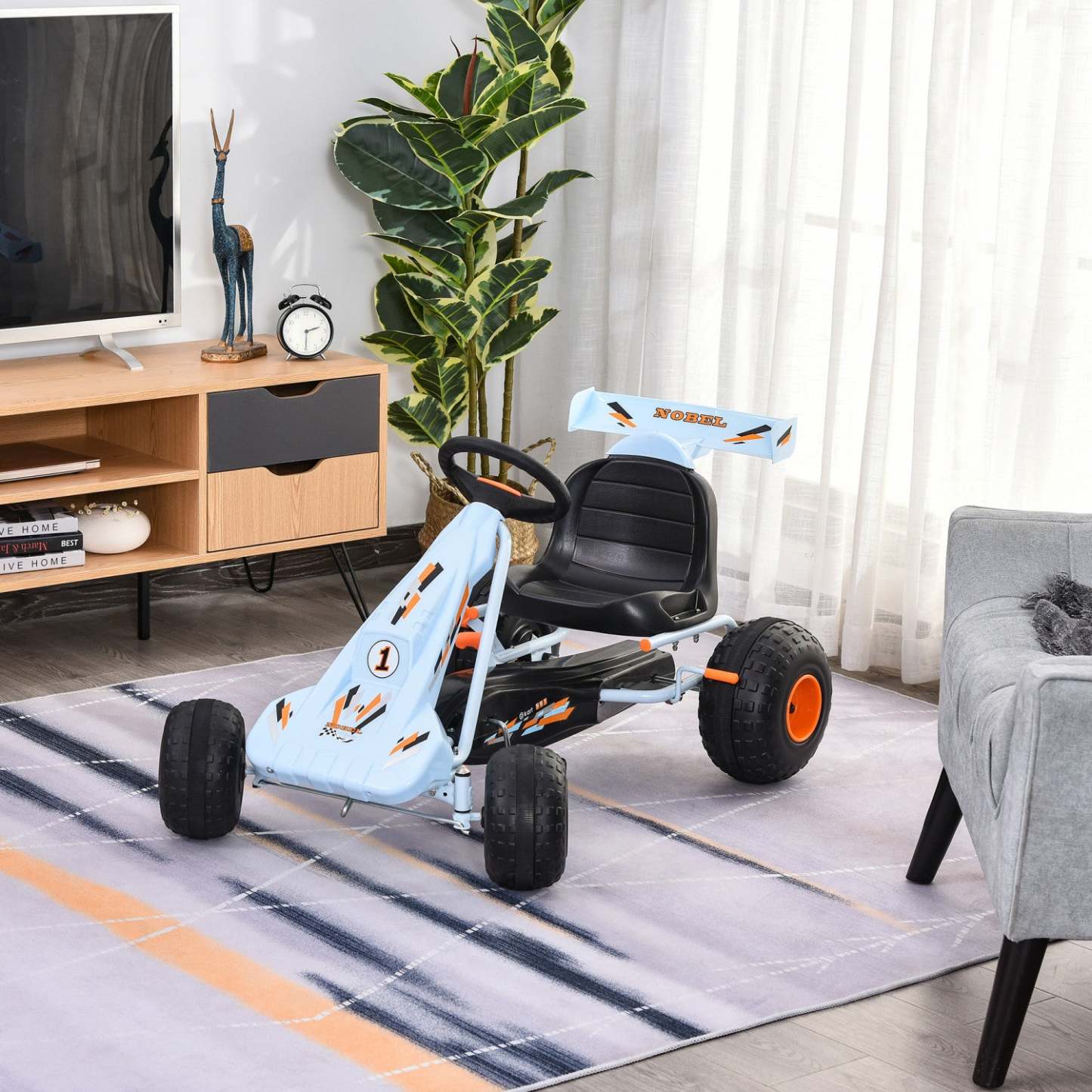 Aosom Kart Pédale Enfants 4 Roues Style Mignon Avec Siège Réglable, Frein À Main