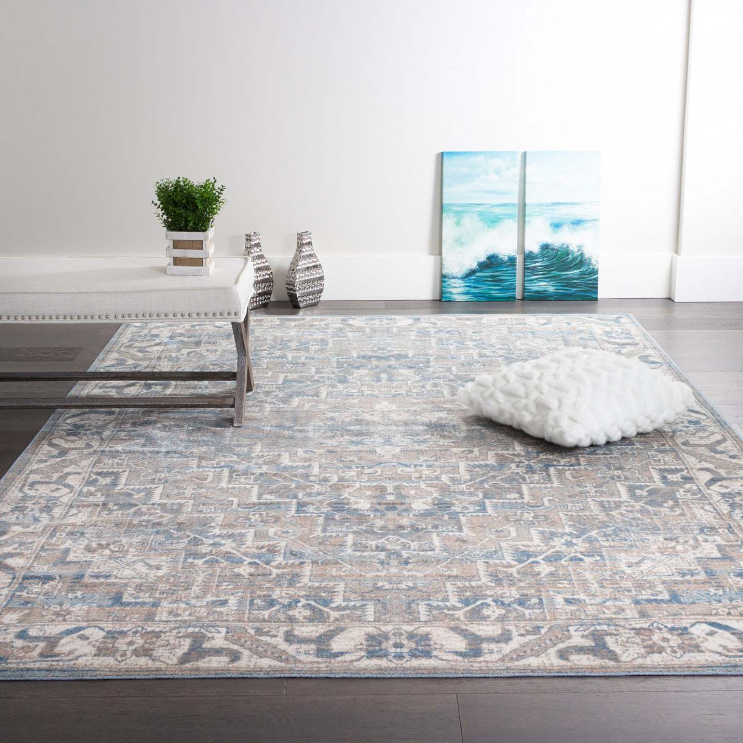 Shi Vin Diamond Blue 3x5 Area Rug|Carpette Shi bleu rétro à motifs de diamants 3 x 5|D80GP0S6