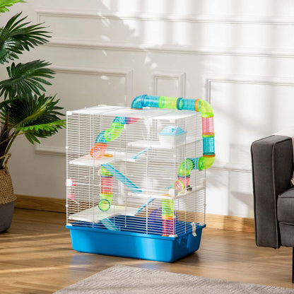 Pawhut Hamster Cage, Grande Maison pour Petit Animal, Cage à Cobaye de 5 Niveaux, Refuge pour Gerbille, Système de Tube Tunnel|Pawhut Cage Pour Hamster Extra Large 23 Avec Tubes Et Tunnels, Poignées De Transport, Maison Pour R