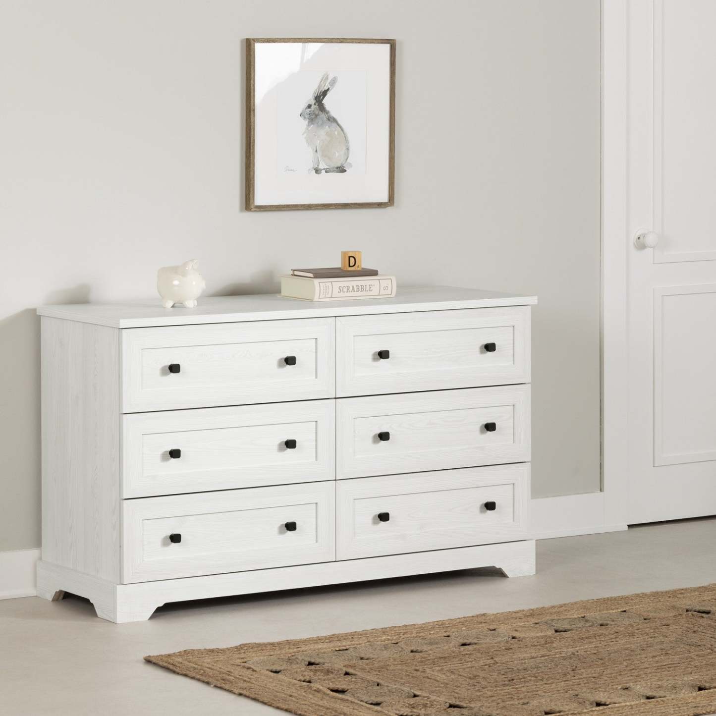 Commode Hazen 6 tiroirs - Pin blanc|Commode Hazen à 6 tiroirs - pin blanc|D83G2OYA