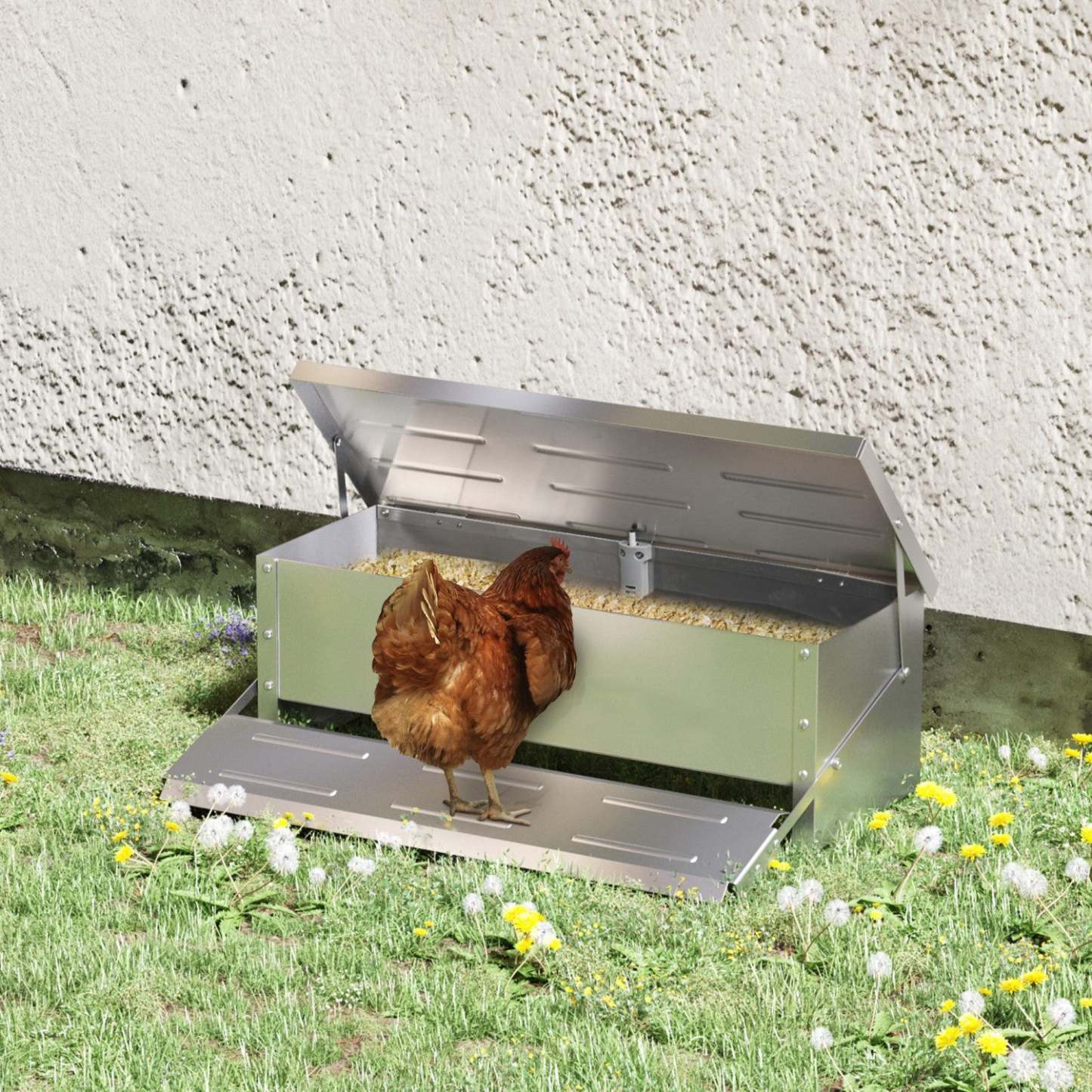 Pawhut Mangeoire Automatique Pour Poulets, Capacité De 22,5 Livres Mangeoire Pour Volailles Avec Treadle Auto-Ouvrant, Résistant Aux Intempéries