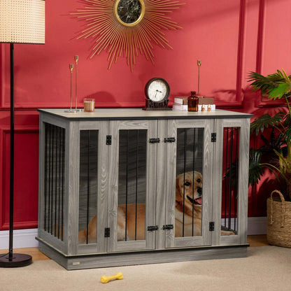 Pawhut Cage De Chien Avec Panneau De Separation, Table D'extremite De Niche Pour Grands Chiens, Mais