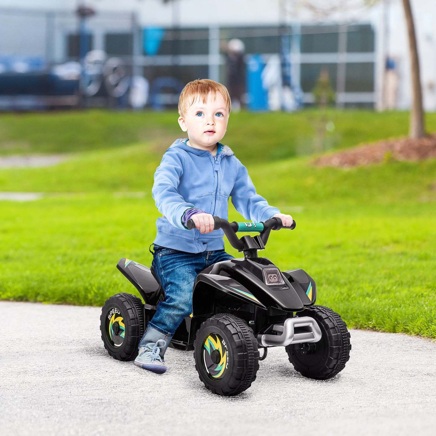 Aosom Kids Atv, voiture électrique à batterie de 6 V pour enfants, quad pour tout-petits à 4 roues avec interrupteur avant | Qaba Quad, véhicule électrique alimenté par batterie de 6 V, quad à 4 roues avec interrupteur avant et
