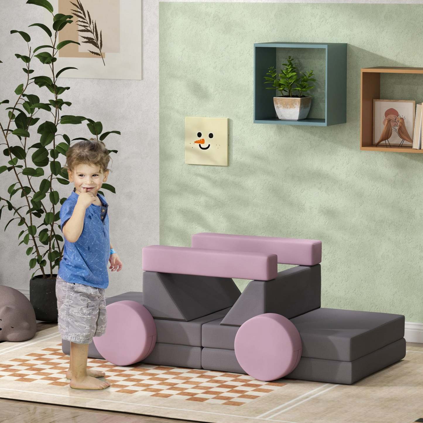 Qaba Canape De Jeu Modulaire Pour Enfants 12 Pieces Pour Salle De Jeux, Chambre A Coucher, Canape Convertible En Mousse