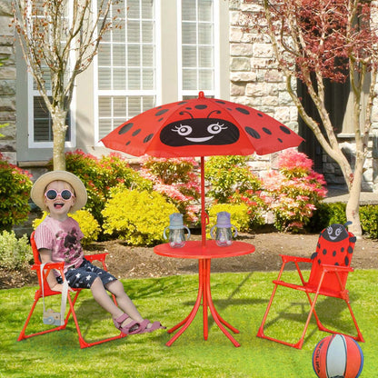 Outsunny Enfants Table De Pique-nique Pliante Et Chaise Ensemble Motif Coccinelle Exterieur Jardin P
