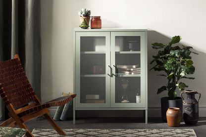 Armoire d'appoint à 2 portes en treillis métallique Crea - Vert sauge | Crea Meuble de rangement avec portes grillagées en métal - Vert sauge | D83GUNPE