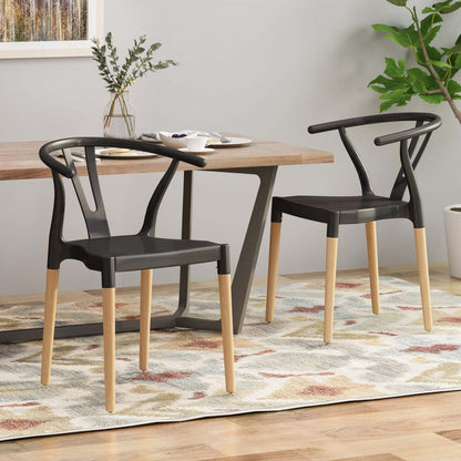 Lot De 2 Chaises De Salle À Manger Chasel Avec Assise En Polypropylène Et Pieds En Bois Massif - Noir