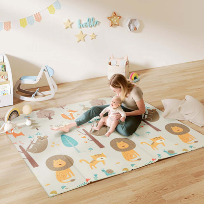Tapis de jeu Qaba Baby 77 X 69, Tapis de rampe extra large réversible et pliable pour bébés et tout-petits, Tapis de sol en mousse imperméable pour nourrissons, Thème animalier