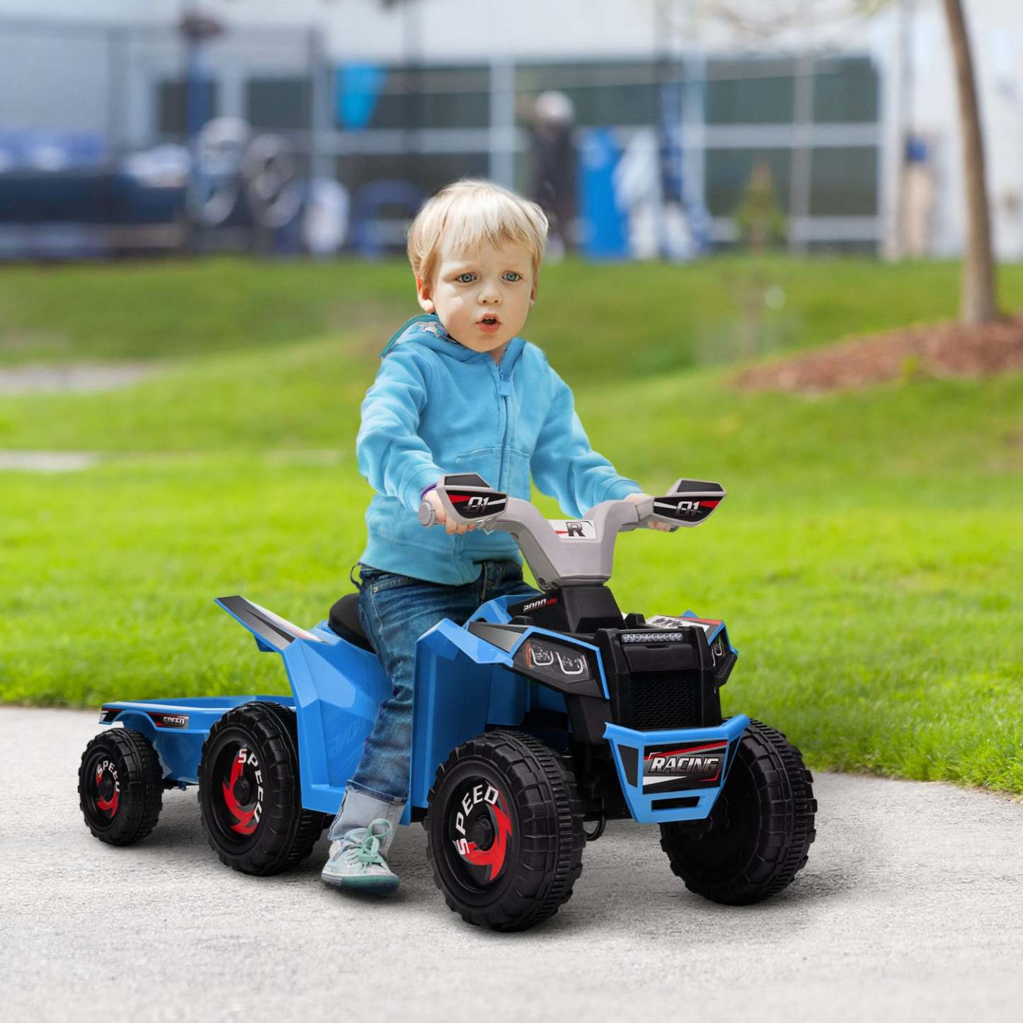 Aosom Quad 6 V Pour Enfants, Véhicule Électrique Alimenté Par Batterie À 4 Roues Avec Remorque Arrière