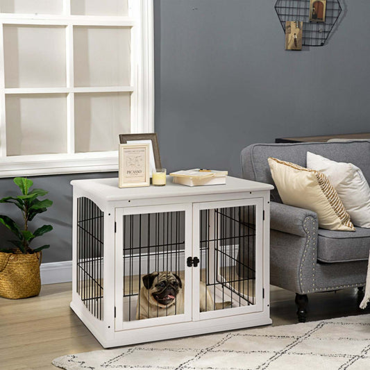 Pawhut 26'' Cage A Chien Décorative En Bois Avec Double Porte D'entrée Et Un Design Simple Et Moderne