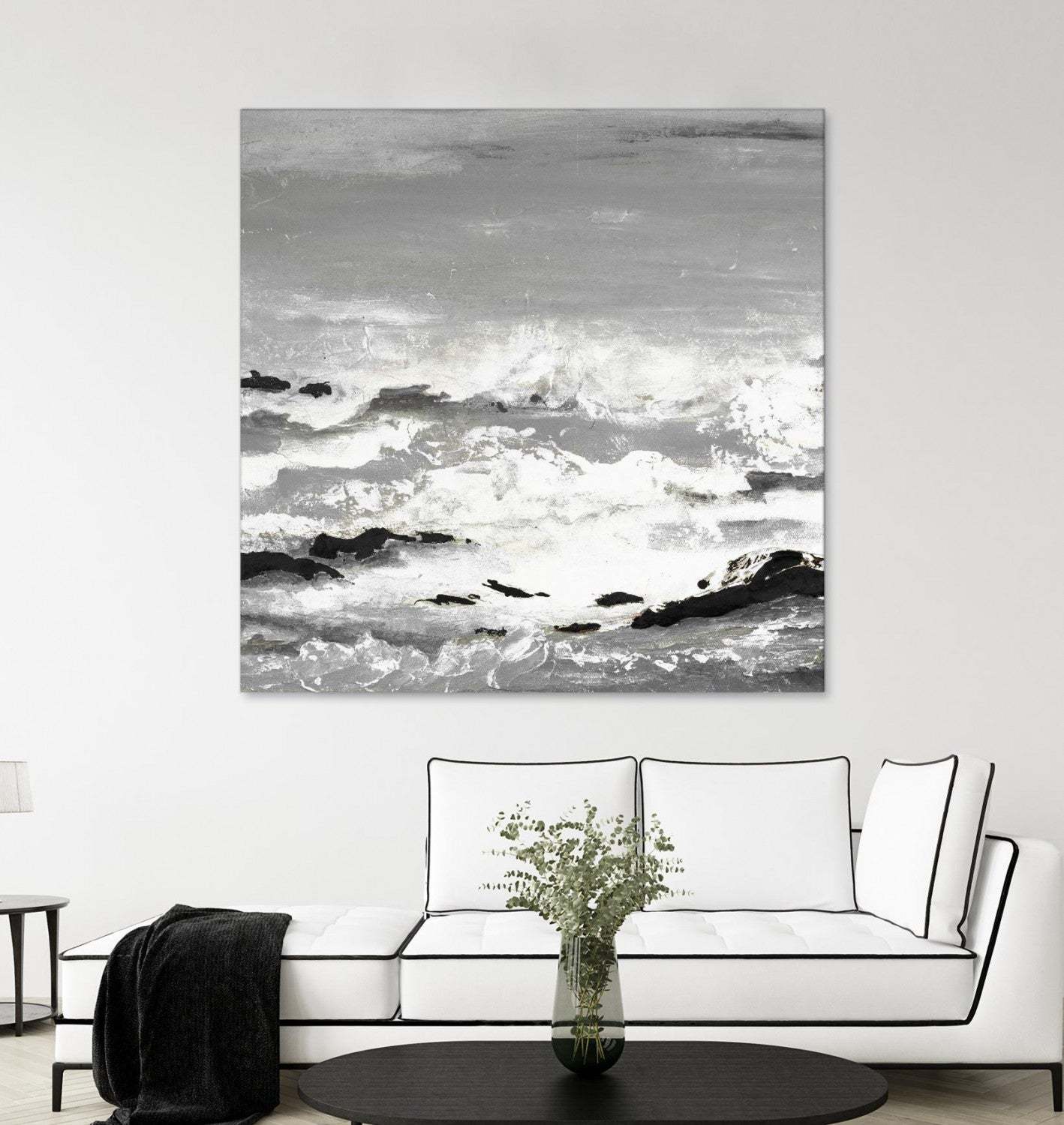Œuvre d'art murale géante « Rochers et vagues » 54 x 54