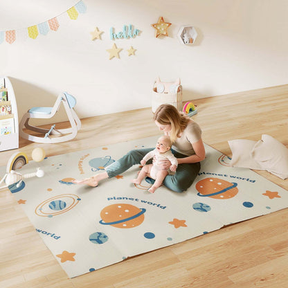 Tapis de jeu Qaba Baby 77 X 69, tapis de rampe extra large réversible et pliable pour bébés et tout-petits, tapis de sol en mousse imperméable pour nourrissons, thème astronaute et planète