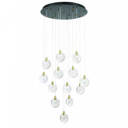 Lustre A 13 lampes A Del Integrees Snowflake, Laiton Satine