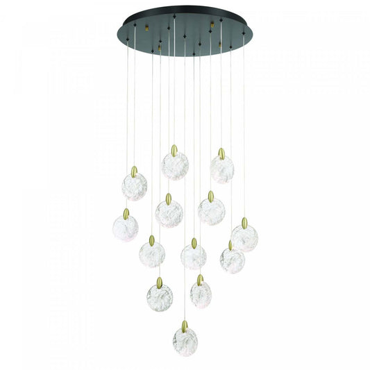Lustre A 13 lampes A Del Integrees Snowflake, Laiton Satine