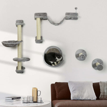 Pawhut Lot De 5 Étagères Murales Pour Chat Avec Hamac, Griffoirs, Perchoirs, Échelle, Meubles Muraux