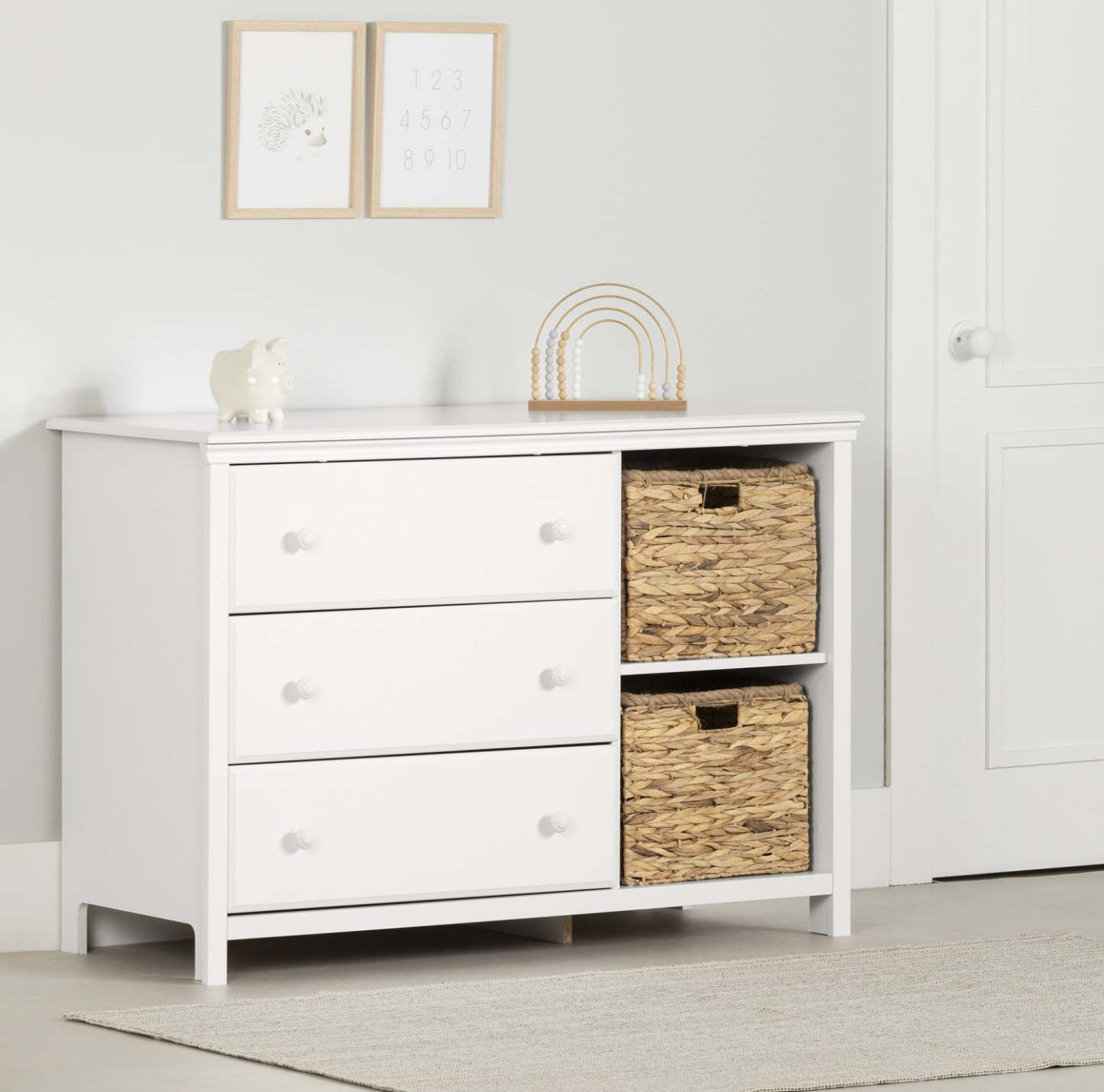 Cotton Candy 3-drawer Dresser With Storage Baskets - Pure White | Cotton Candy Commode 3 Tiroirs Avec Paniers De Rangement - Blanc Solide