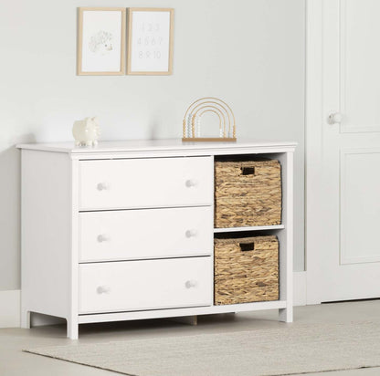 Cotton Candy 3-drawer Dresser With Storage Baskets - Pure White | Cotton Candy Commode 3 Tiroirs Avec Paniers De Rangement - Blanc Solide