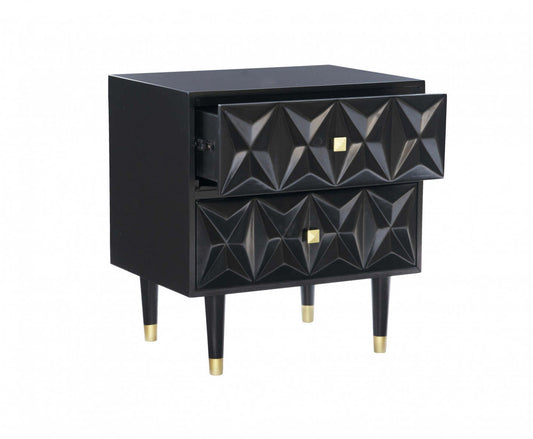 Geo 2-Drawer Textured Nightstand - Black|Table de nuit Geo texturée à 2 tiroirs - noire