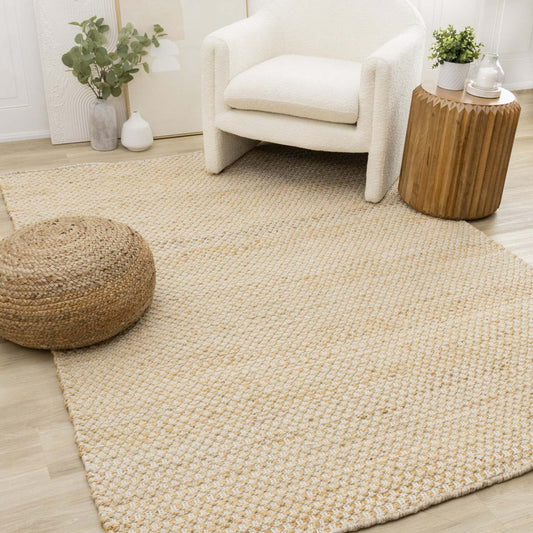 Tapis en jute naturel fait à la main chêne clair - 5'3 x 7'7|Carpette faite à la main en jute naturel chêne clair - 5 pi 3 po x 7 pi 7 po