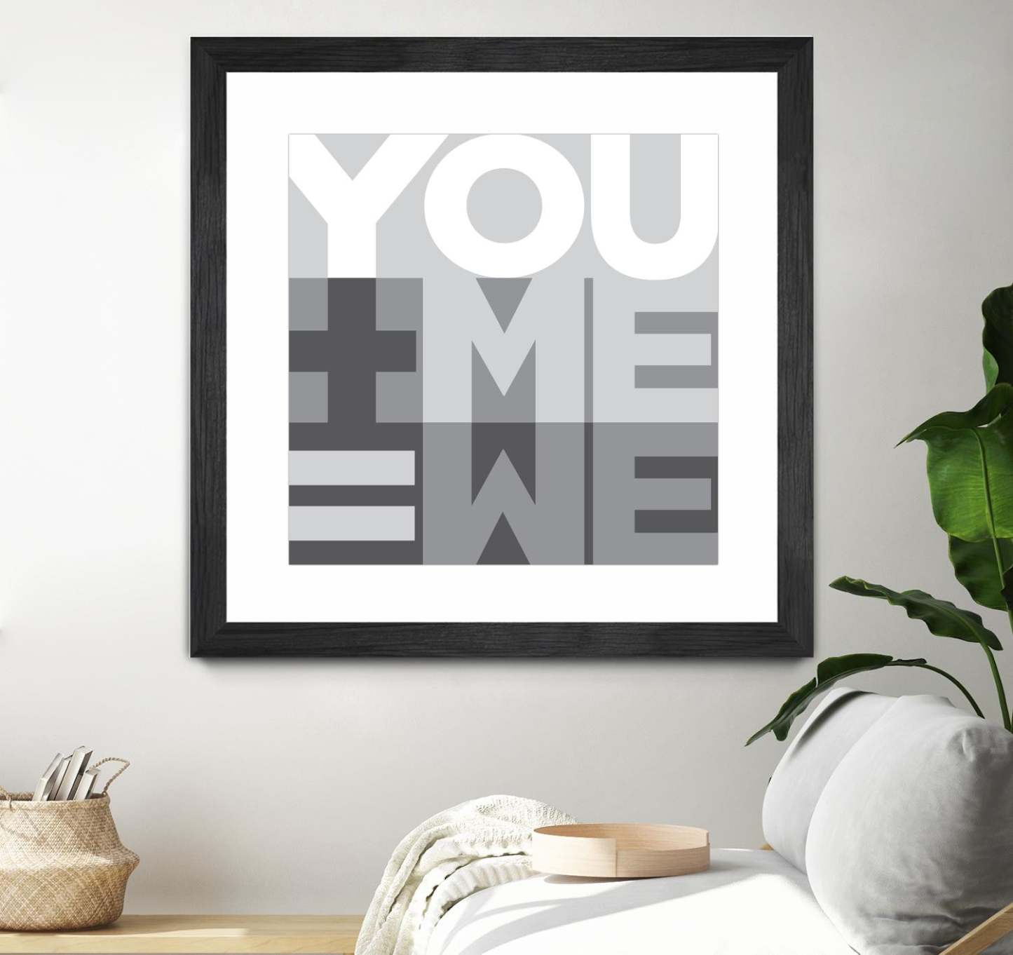 Œuvre d'art murale encadrée noire et mate « You Me We I » 36 x 36