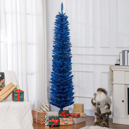 Homcom Sapin de Noël artificiel en forme de crayon de 2,1 m avec branches réalistes | Homcom Sapin de Noël Artificiel Fin, Sapin de Noël Crayon, Bleu Profond