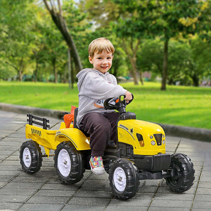 Aosom Tracteur Pour Enfants, Pédale Manuelle, Voiture Avec Remorque De Rangement Arrière, Pelle Et Râteau