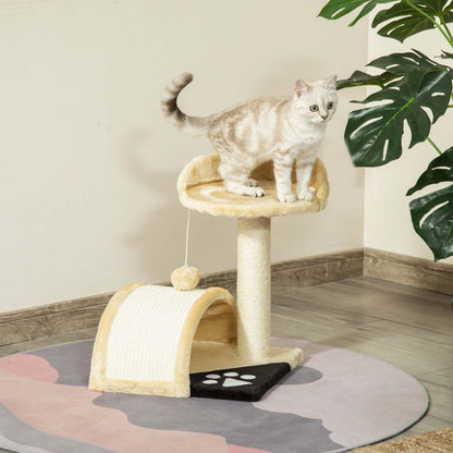 Pawhut 18 Arbre A Chat Griffoir Grattoir Design Jeu Boule Suspendue + Plateforme Peluche Sisal Naturel Beige