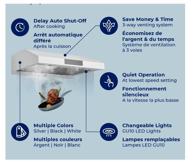 Hauslane 36 Under Cabinet Range Hood - UC-PS18WHT-36|Hotte de cuisinière sous l'armoire Hauslane de 36 po - UC-PS18WHT-36