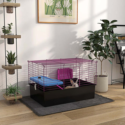 Pawhut 28 L Rabbit Cage, Large Guinea Pig Cage Small Animal Cage With Water Bottle, Food Dish, Plat|Pawhut Cage Pour Petits Animaux De 18.5, Cage Pour Cochon D'inde Avec Bouteille D'eau, Plat De Nour