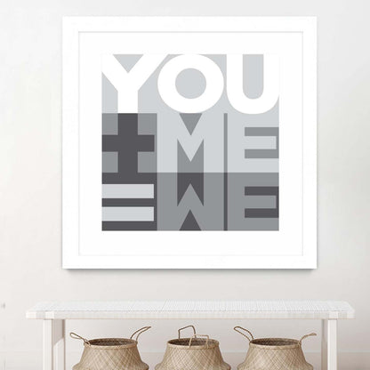 Œuvre d'art murale encadrée blanche et mate « You Me We I » 36 x 36