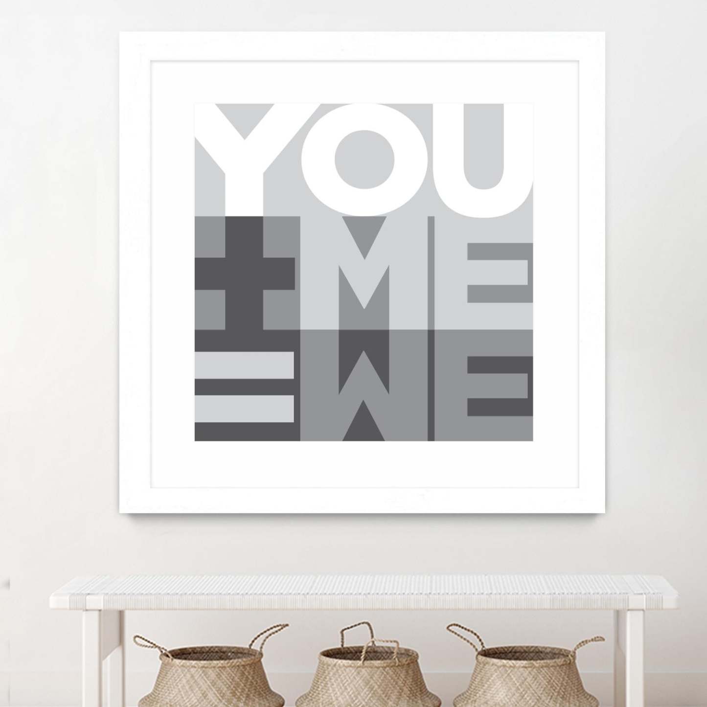 Œuvre murale encadrée blanche et mate « You Me We I » 30 x 30