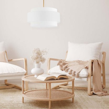 Dainolite Priya 4 Light Pendant 30 Dia Aged Brass White Shade Lamp|Luminaire suspendu Priya de Dainolite de 30 po de diamètre avec abat-jour blanc, fini laiton vieilli et 4 ampoules