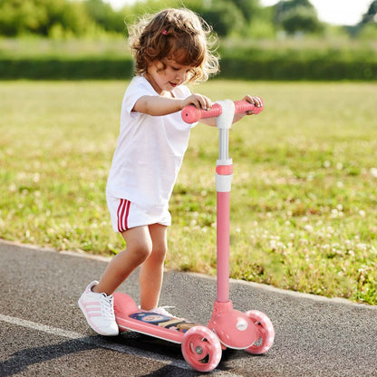 Trottinette Qaba Kids, trottinette à 3 roues pour tout-petits avec hauteur réglable en 3 niveaux, frein à garde-boue arrière, lumière LED, guidon en TPE, pour garçons et filles de 2 à 6 ans, rose