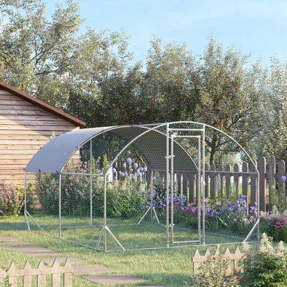 Pawhut Grand Poulailler En Metal Galvanise, Avec Couvercle, Pour L'extérieur De La Cour 110.25 l X