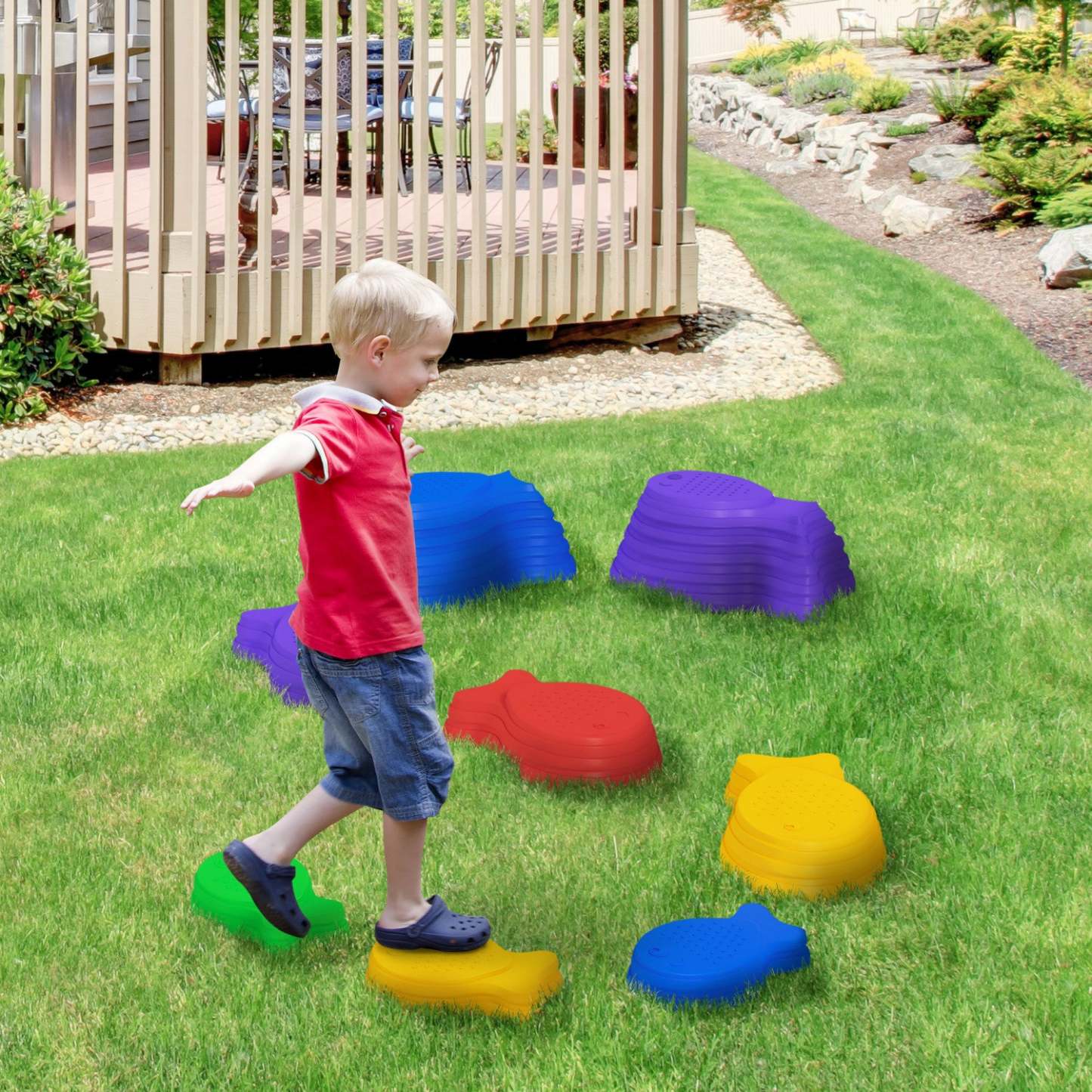 Outsunny 8 Pcs Pierres D'équilibre Pour La Coordination Des Enfants, Parcours D'obstacles, Jeu Senso