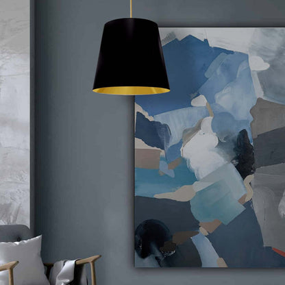 Dainolite Oversize Drum 1 Light Pendant conique Drum Medium Black/Gold Shade Lamp|Luminaire suspendu moyen de Dainolite avec très grand abat-jour cylindrique effilé noir et doré, et 1 ampoule