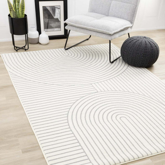 Tapis d'intérieur Forte White Grey Curved Arches - 2'7 x 4'11|Carpette Forte blanche et grise à motif d'arches courbées pour l'intérieur - 2 pi 7 po x 4 pi 11 po