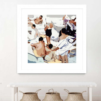 Œuvre murale encadrée blanche et mate « Tammy &amp; Greg's Pool Party » 36 x 36